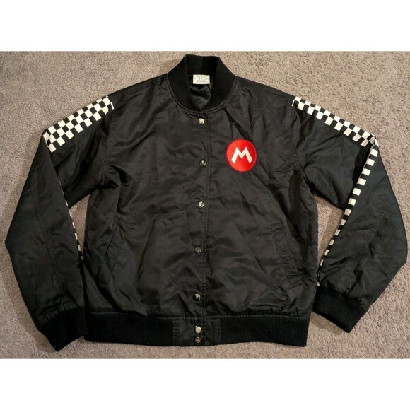 Forever 21 x Super NIntendo Mario Kart Black Satin Jacket Men's Medium - Picture 1 of 6